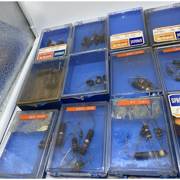 Vintage Carbon Comp Resistors Capacitors Electronics Mixed Lot in Storage Cases - Picture 16 of 16